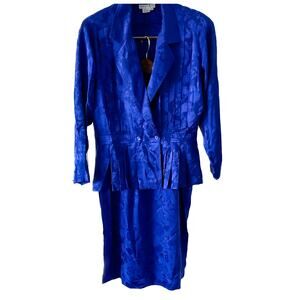 Vintage 100% Silk Butterfly Garden Embossed Print Skirt Suit Set size M 8 🦋